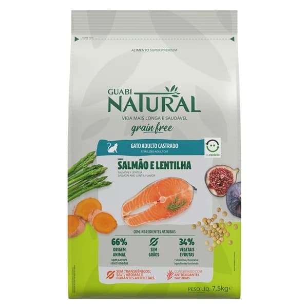 Guabi Natural Grain Free adulto castrado, Salmón y lenteja