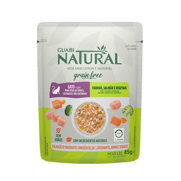 Guabi Natural Grain Free sobre para gatos, Pollo, salmón y vegetales